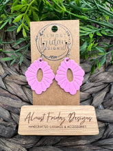 Load image into Gallery viewer, Genuine Leather Earrings - Diamond - Scallop - Pink - Embossed - Statement Earrings - Leather