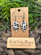 Load image into Gallery viewer, Genuine Leather Earrings - Falling Leaf - White - Black - Olive Leaf - Embossed - Statement Earrings - Leather - Neutral