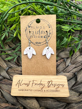 Load image into Gallery viewer, Genuine Leather Earrings - Falling Leaf - Small - Pink - White - Rain Drops - Embossed - Statement Earrings - Leather