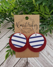 Load image into Gallery viewer, Genuine Leather Earrings - Red - Blue - Patriotic Earrings - Stripes - Layered Earrings - 4th of July - Circle Cut - Independence Day - USA - Olympics