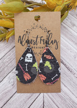Load image into Gallery viewer, Genuine Leather Earrings - Teardrop Earring - Halloween - Ghosts - Witches