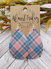 Load image into Gallery viewer, Genuine Leather Earrings - Teardrop Earrings - Plaid - Tartan Plaid - Fall Plaid - Statement Earrings