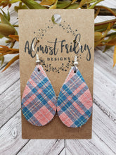 Load image into Gallery viewer, Genuine Leather Earrings - Teardrop Earrings - Plaid - Tartan Plaid - Fall Plaid - Statement Earrings
