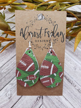 Load image into Gallery viewer, Genuine Leather Earrings - Teardrop Earrings - Fall Leather Genuine Leather Earrings - Football Print - Football Earrings