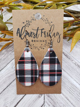 Load image into Gallery viewer, Genuine Leather Earrings - Teardrop Earrings - Plaid - Tartan Plaid - Fall Plaid