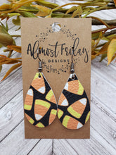 Load image into Gallery viewer, Genuine Leather Earrings - Teardrop Earrings - Halloween - Candy Corn Earrings