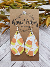 Load image into Gallery viewer, Genuine Leather Earrings - Teardrop Earrings - Halloween - Candy Corn Earrings