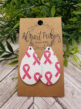 Load image into Gallery viewer, Genuine Leather Earrings - Breast Cancer Ribbon - Breast Cancer Awareness Ribbon Earrings - Cancer Awareness - Pink Ribbon