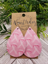 Load image into Gallery viewer, Genuine Leather Earrings - Breast Cancer Ribbon - Teardrop - Breast Cancer Awareness Ribbon Earrings - Cancer Awareness - Pink Ribbon