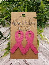 Load image into Gallery viewer, Genuine Leather Earrings - Breast Cancer Ribbon - Breast Cancer Awareness Ribbon Earrings - Cancer Awareness - Pink Ribbon