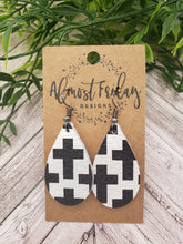 Load image into Gallery viewer, Genuine Leather Earrings - Teardrop Earrings - Black - Cross Earrings in