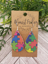 Load image into Gallery viewer, Genuine Leather Earrings - Teardrop Earrings - Autism - Autism Awareness Earrings