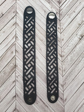 Load image into Gallery viewer, Genuine Leather Bracelet - Trellis Design - Trellis Leather Bracelet - Black Bracelet