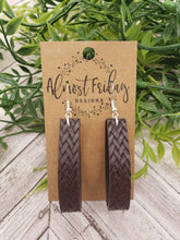 Load image into Gallery viewer, Faux Leather Earrings - Braided Earrings - Brown- Loop Earrings