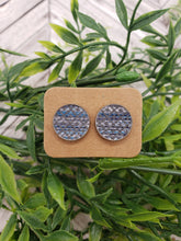 Load image into Gallery viewer, Genuine Leather Earrings - Stud Earrings - Blue - Blue and Silver Design