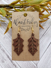 Load image into Gallery viewer, Wood Earrings - Leaf - Statement Earrings - Fall Leaf - Fall Earrings