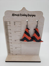 Load image into Gallery viewer, Wood Earrings - Witches Hat - Halloween Earrings - Black and Orange Chevron - Fall Earrings - Statement Earrings - Witch