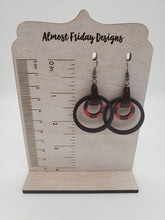 Load image into Gallery viewer, Wood Earrings - Mosaic Print - Natural Wood - Hoop Earrings - Hoops - Black and White - Statement Earrings