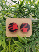Load image into Gallery viewer, Wood Earrings - Stud Earrings - Buffalo Check - Fall Earrings - Studs