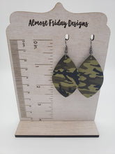 Load image into Gallery viewer, Genuine Leather Earrings - Red - Blue - Patriotic Earrings - Oval Design - Stars and Stripes - 4th of July - Leaf Cut - Independence Day - USA - Olympics - Statement Earrings