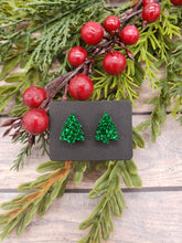 Load image into Gallery viewer, Acrylic Earrings - Christmas Tree Earrings - Christmas - Winter - Cut Out Earrings - Glitter - Green - Statement Earrings - Stud Earrings