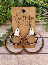 Load image into Gallery viewer, Wood Earrings - Leopard Print - Natural Wood - Hoop Earrings - Walnut - Hoops