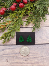 Load image into Gallery viewer, Acrylic Earrings - Christmas Tree Earrings - Christmas - Winter - Cut Out Earrings - Glitter - Green - Statement Earrings - Stud Earrings