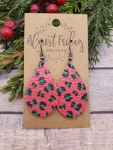 Load image into Gallery viewer, Genuine Leather Earrings - Teardrop - Leopard Print - Leopard Earrings - Animal Earrings - Christmas Leopard - Christmas Earrings