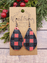Load image into Gallery viewer, Genuine Leather Earrings - Teardrop Earrings - Plaid - Buffalo Plaid - Fall Plaid