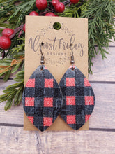 Load image into Gallery viewer, Genuine Leather Earrings - Leaf Cut Earrings - Plaid - Buffalo Plaid - Fall Plaid