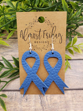 Load image into Gallery viewer, Genuine Leather Earrings - Type I Diabetes - Awareness Ribbon