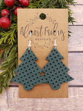 Load image into Gallery viewer, Genuine Leather Earrings - Christmas Trees - Christmas Earrings - Winter - Green - Textured Leather - Statement Earrings