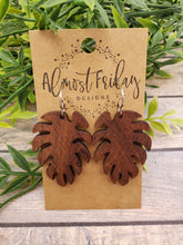Load image into Gallery viewer, Wood Earrings - Monstera Leaf - Statement Earrings - Leaf Earrings - Summer Earrings