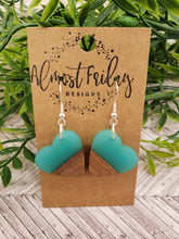 Load image into Gallery viewer, Wood Earrings - Hearts - Aqua - Statement Earrings - Valentine's Day - Acrylic Earrings