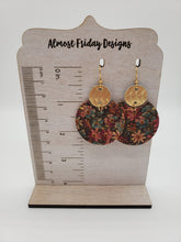 Load image into Gallery viewer, Genuine Leather Earrings - Stud Posts - Circle - Eucalyptus - Mint and Black - Wood - Statement Earrings - Textured Leather