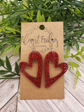 Load image into Gallery viewer, Acrylic Earrings - Hearts - Red - Valentine's Day - Red Glitter - Heart Earrings