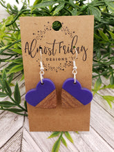 Load image into Gallery viewer, Wood Earrings - Hearts - Periwinkle - Statement Earrings - Valentine's Day - Acrylic Earrings - Blue Violet