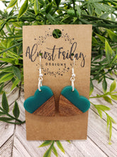 Load image into Gallery viewer, Wood Earrings - Hearts - Teal - Statement Earrings - Valentine's Day - Acrylic Earrings