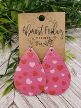 Load image into Gallery viewer, Genuine Leather Earrings - Valentine's Day - Teardrop Earrings - Heart - Pink and Red Hearts
