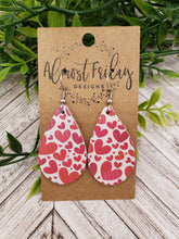 Load image into Gallery viewer, Genuine Leather Earrings - Valentine's Day - Teardrop Earrings - Heart - Pink and Red Hearts