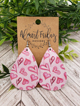 Load image into Gallery viewer, Genuine Leather Earrings - Valentine's Day - Teardrop Earrings - Heart - Pink and Red Hearts