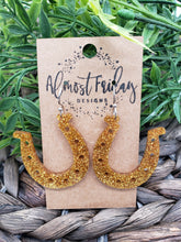 Load image into Gallery viewer, Acrylic Earrings - Horseshoes - Gold - St. Patrick's Day - Glitter Earrings - Lucky Horseshoes - Lucky Horseshoes