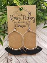 Load image into Gallery viewer, Genuine Leather Earrings - Hoop Earrings - Black Leather - Metal Hoops