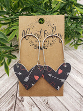 Load image into Gallery viewer, Genuine Leather Earrings - Valentine's Day - Heart Earrings - Hearts - Black and White - Red Hearts - Arrows - Arch Connector - Post Earrings