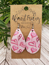 Load image into Gallery viewer, Genuine Leather Earrings - Valentine's Day - Teardrop Earrings - Heart - Pink and Red Hearts