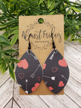 Load image into Gallery viewer, Genuine Leather Earrings - Valentine's Day - Leaf Cut Earrings - Hearts - Black and White - Red Hearts - Arrows