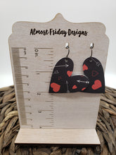 Load image into Gallery viewer, Genuine Leather Earrings - Valentine's Day - Heart Earrings - Hearts - Black and White - Red Hearts - Arrows