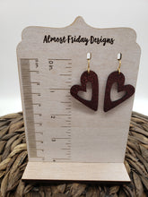 Load image into Gallery viewer, Genuine Leather Earrings - Hearts - Pink - Purple - Black - Teal - Peach - Leopard - Animal Print - Valentine's Day - Textured Leather - Heart Earrings