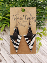 Load image into Gallery viewer, Genuine Leather Earrings - Arrow - Triangle - Black and White Earrings - Zebra - Animal Print - Statement Earrings