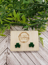 Load image into Gallery viewer, Acrylic Earrings - Shamrocks - Green - St. Patrick's Day - Glitter Earrings - Four Leaf Clover - Studs